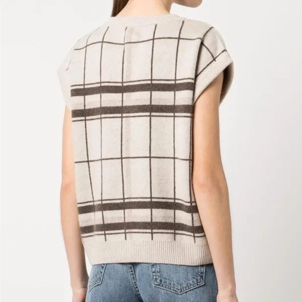 Anine Bing Fiona Plaid Cashmere Sweater Vest Size Medium - Picture 2 of 2